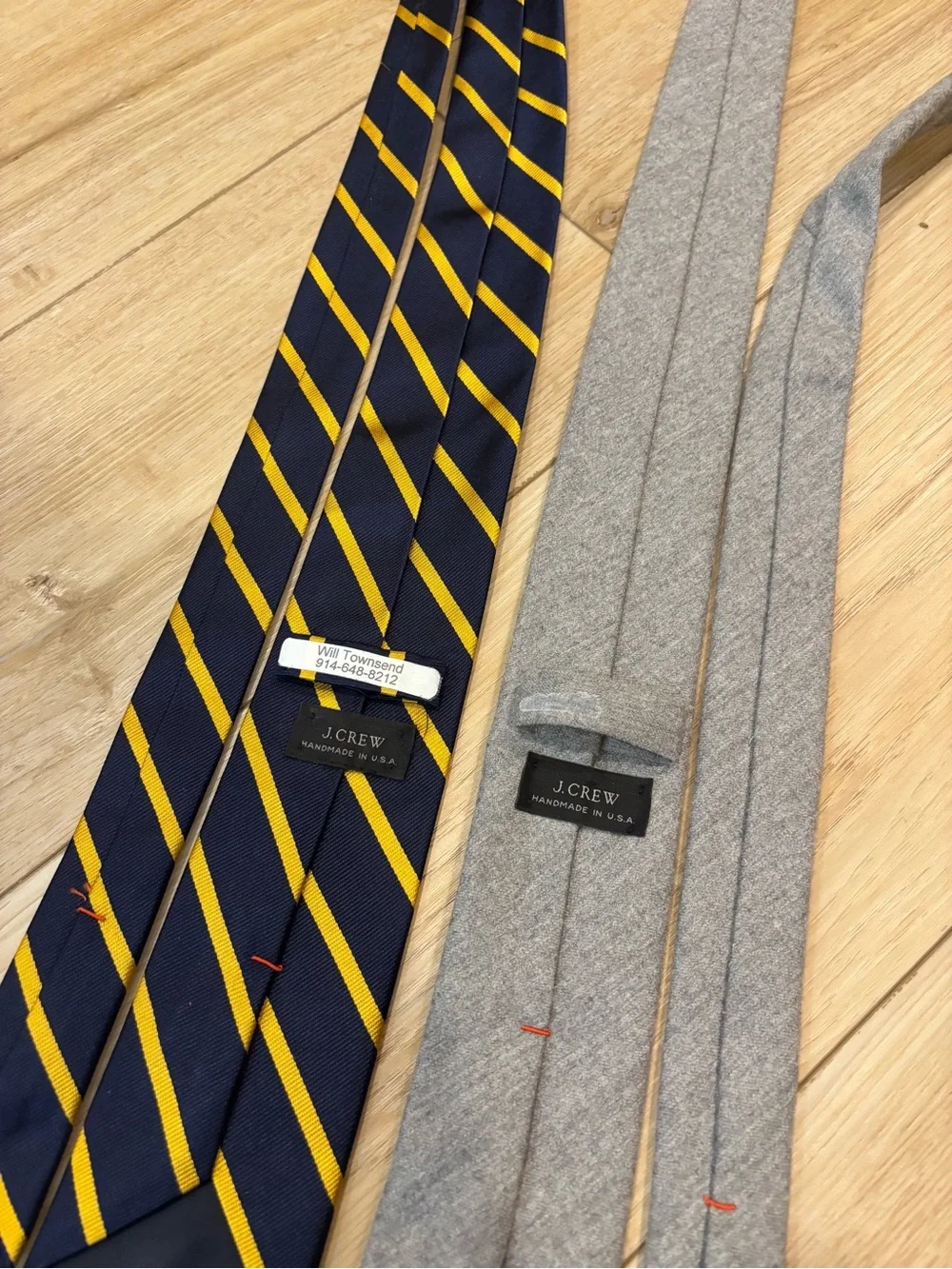 Lot Of 2 J.Crew Made In USA Skinny Ties Blue Stripe And Solid Gray